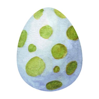 Geometrik desenlerle süslenmiş suluboya leke mavi ve yeşil Paskalya kırmızısı yumurta. Suluboya illüstrasyon. Mutlu Paskalyalar. Beyaz arkaplan