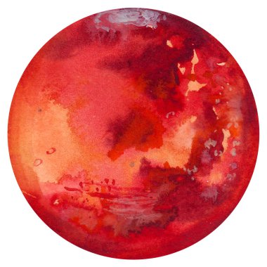 Mars. Baskı tasarımı için güneş sisteminin suluboya gezegeni. Sanat öğesi. Beyaz arkaplanda izole.