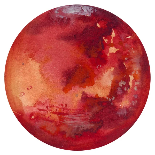 Mars. Aquarel planeet van het zonnestelsel voor print design. Kunst element. Geïsoleerd op witte achtergrond. — Stockfoto