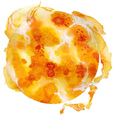 Güneş. Büyük yıldız. Baskı tasarımı için güneş sisteminin suluboya gezegeni. Sanat öğesi. Beyaz arkaplanda izole.