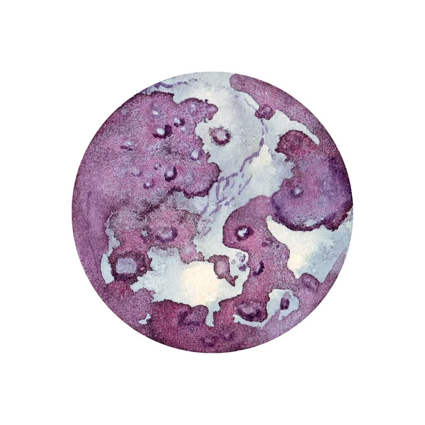 Maan. Aquarel planeet van het zonnestelsel voor print design. Kunst element. Geïsoleerd op witte achtergrond. — Stockfoto