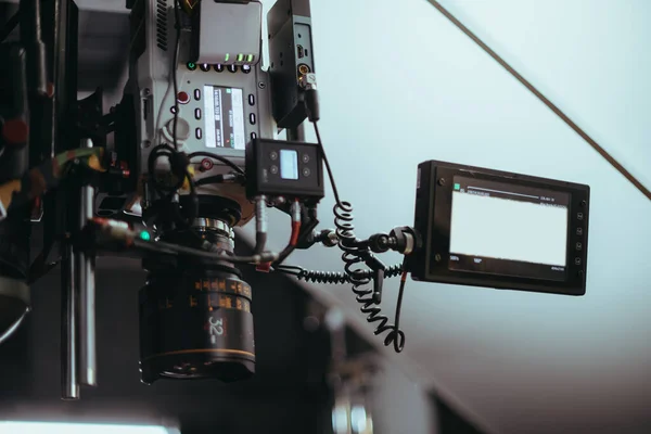 Filme Profissional Câmera Vídeo Set Mudança Tiro Equipamento Grupo Técnica — Fotografia de Stock