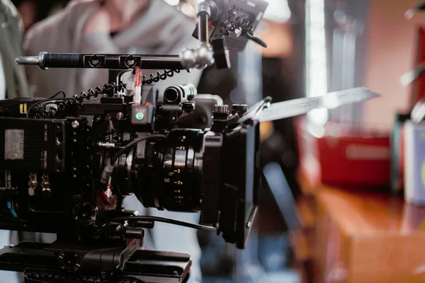 Pellicola Professionale Videocamera Sul Set Turno Tiro Equipaggiamento Gruppo Tecnica — Foto Stock