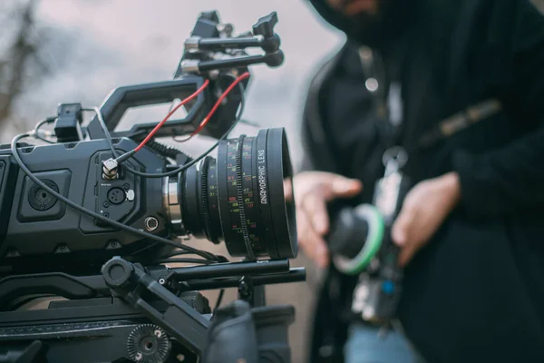 Professionell Film Och Videokamera Inspelningen Skytte Skift Utrustning Och Grupp — Stockfoto