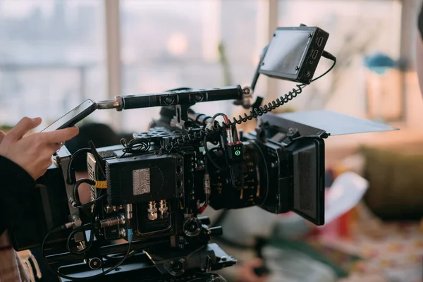 Filme Profissional Câmera Vídeo Set Mudança Tiro Equipamento Grupo Técnica — Fotografia de Stock