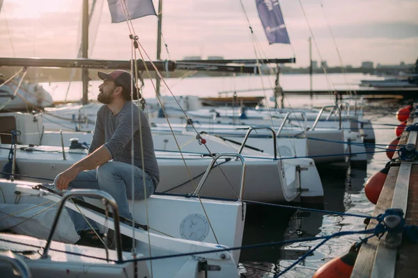 Preparación Para Regata Escuela Vela Puerto Deportivo Con Yates Vela — Foto de Stock