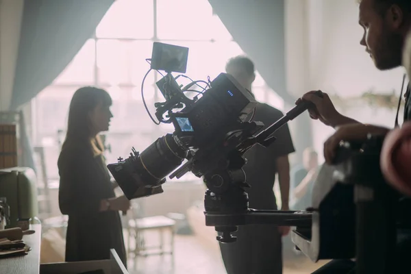 Câmera Cinema Vídeo Profissional Set Turno Tiro Luminárias Equipamentos Tiro — Fotografia de Stock