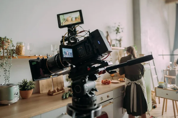 Câmera Cinema Vídeo Profissional Set Turno Tiro Luminárias Equipamentos Tiro — Fotografia de Stock