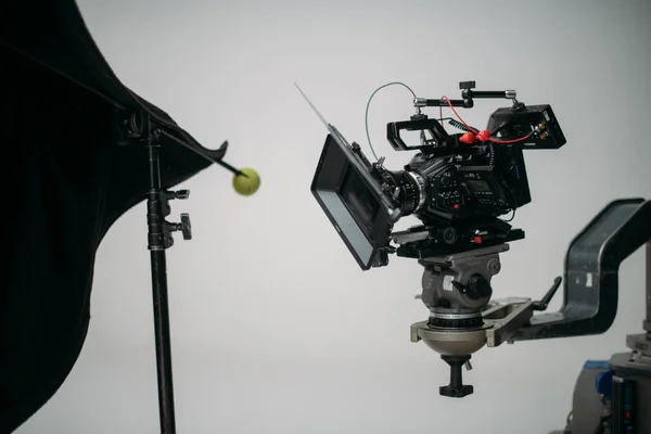 Cinema Professionale Videocamera Sul Set Turno Tiro Apparecchi Illuminazione Attrezzature — Foto Stock