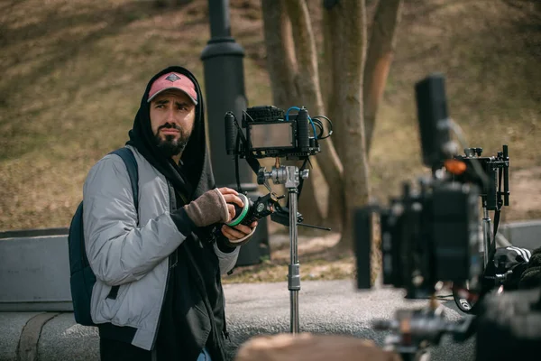 Odaklama Aygıtı Sete Odaklanıyor Fokuspuler Bir Film Reklam Televizyon Dizisi — Stok fotoğraf