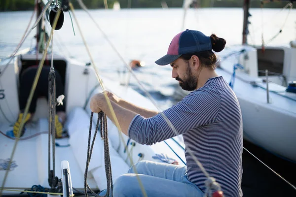 Preparación Para Regata Escuela Vela Puerto Deportivo Con Yates Vela — Foto de Stock