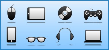 8 set siyah ve beyaz bilgisayar Geek / inek / oyun simgeleri