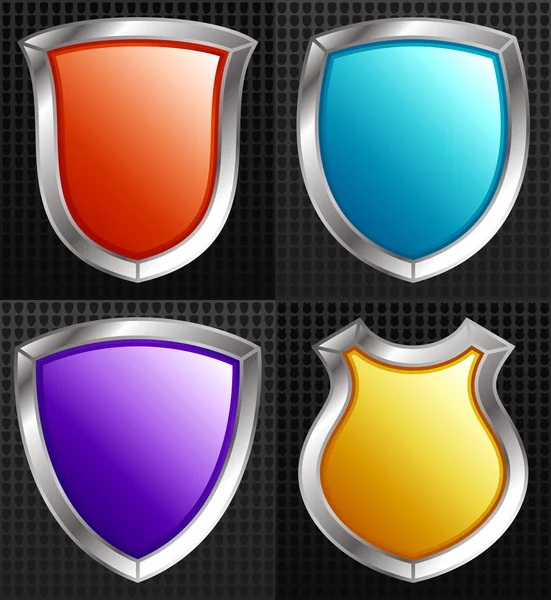 Set of 4 Silver Framed Shields — Stock Vector