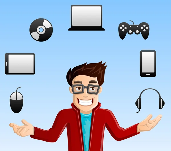 Neşeli bilgisayar Geek - becerikli alet hokkabazlık