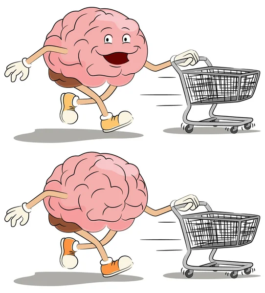 Brain Shopper Cartoon Charatcer — Stock Vector
