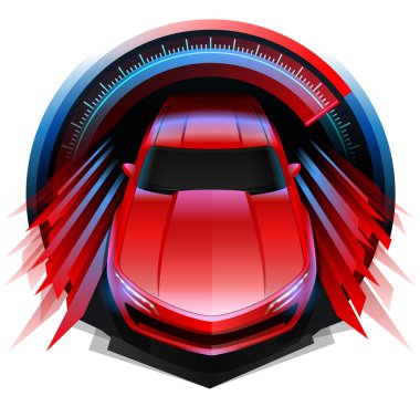 Concept design of Sports car driving fast through Speedometer clipart