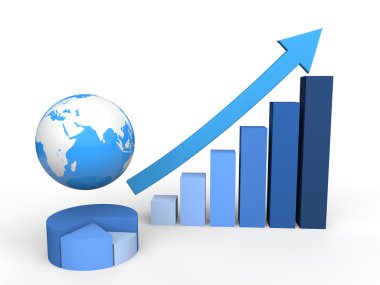 3D bar ve dünya ile pasta grafiği