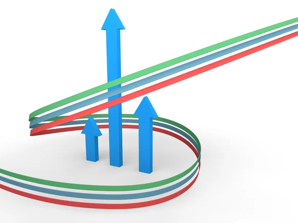 3D rostoucí šipky a stuhy — Stock fotografie