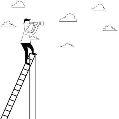 Çizgi film adam spyglass ile merdiven