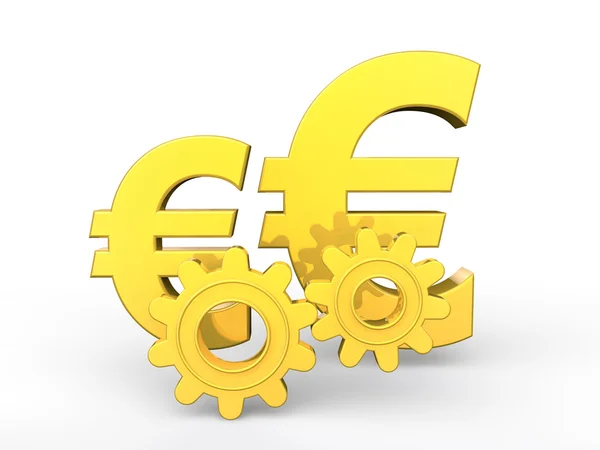 3d Golden euro symbols and gears — Stock Photo, Image