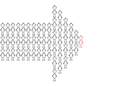 Stick men forming an arrow with red leader at the tip clipart