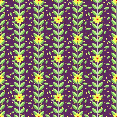 Sarı çiçek ve yeşil yaprakları desen bahar