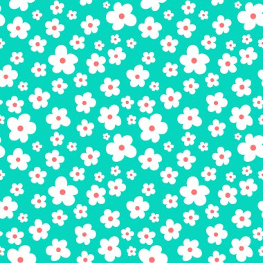 Denizde yeşil arka plan seamless modeli üzerinde beyaz çiçekler