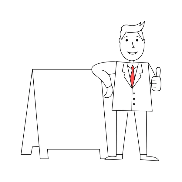 Cartoon-Geschäftsmann mit erhobenem Daumen — Stockvektor