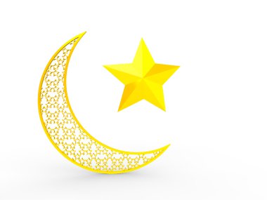 Altın Hilal ve yıldız 3D render