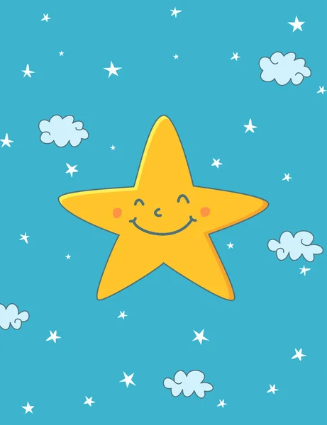 Cute Cartoon star in the sky — Stock Vector