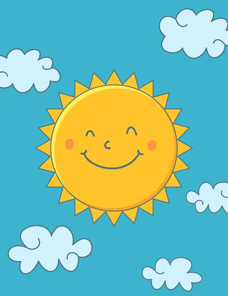 Lindo sol de dibujos animados y nubes — Vector de stock