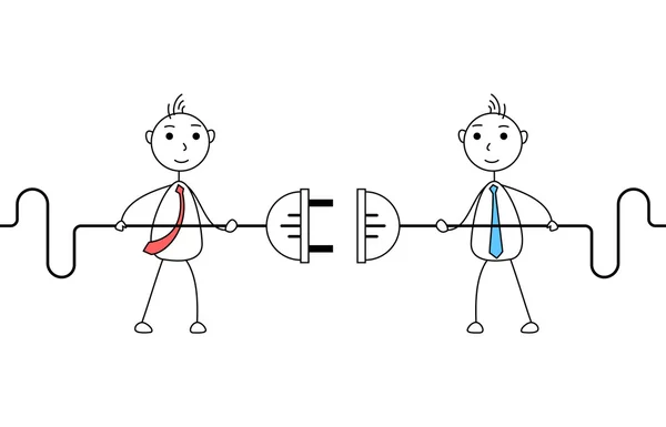 Dibujos animados empresarios conectar enchufe eléctrico — Archivo Imágenes Vectoriales