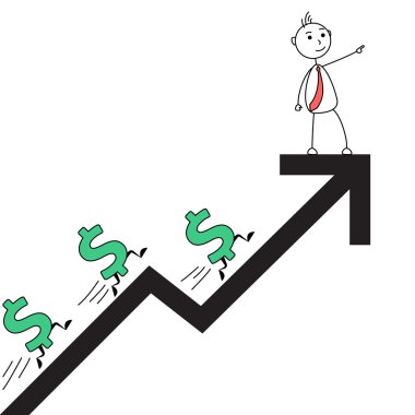 Çizgi film adam yükselen oku 