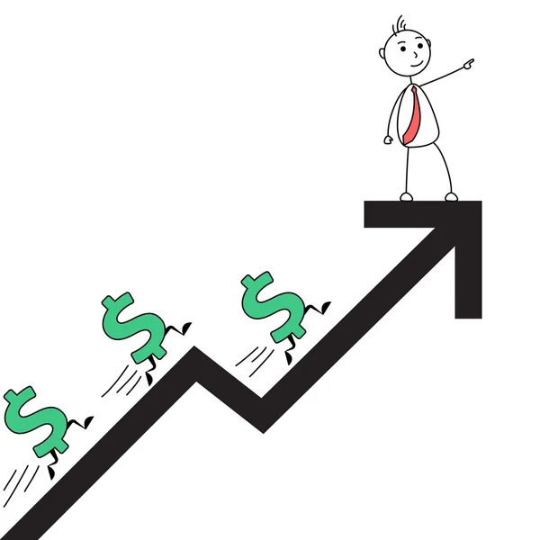 Homem dos desenhos animados na seta ascendente —  Vetores de Stock