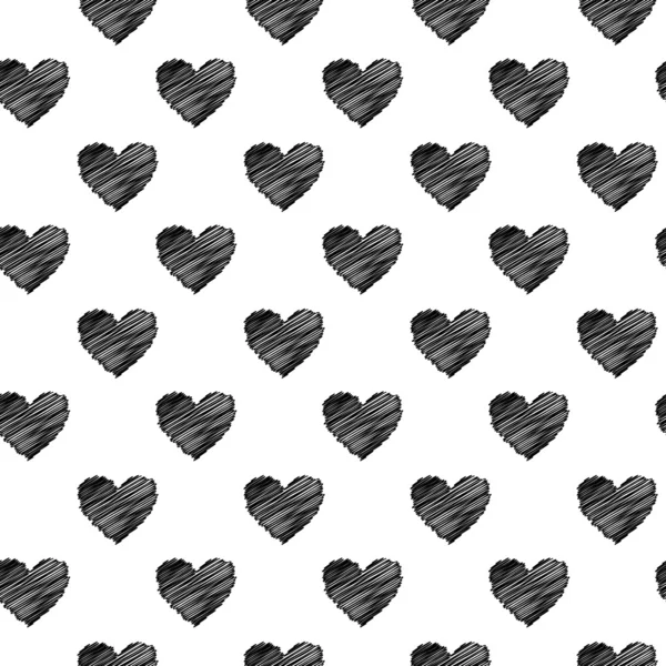 Black scribbled hearts pattern — Stock Vector