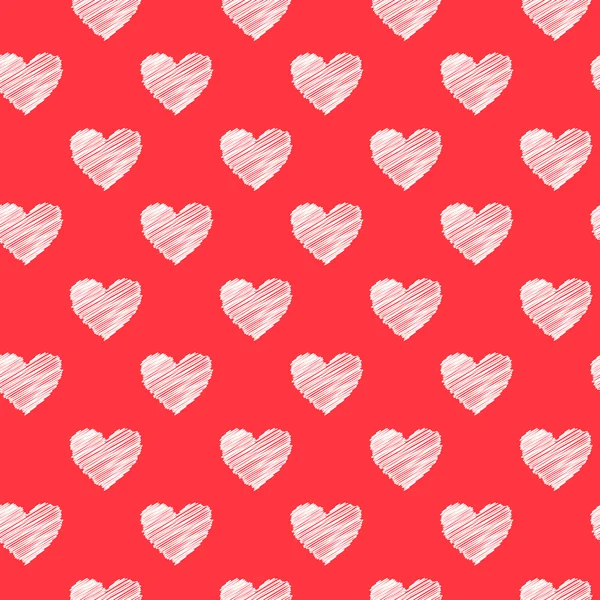 Gekritzelte Herzen rotes Muster — Stockvektor