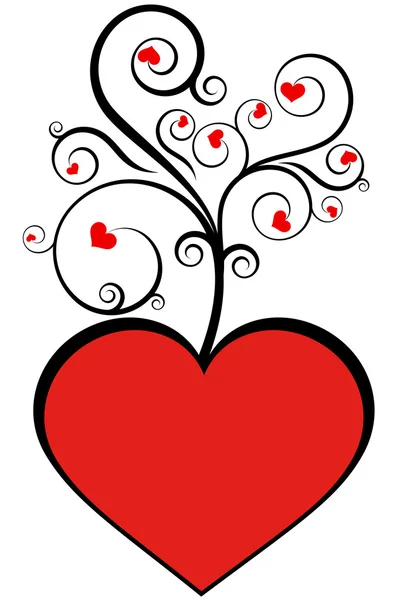 渦巻き模様の赤い愛の心 — ストックベクタ