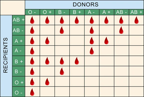 Таблица переливания крови — стоковый вектор