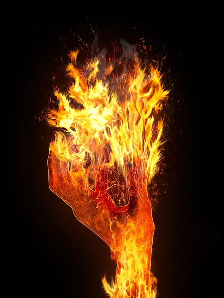 Flames on hand — Stock Photo, Image