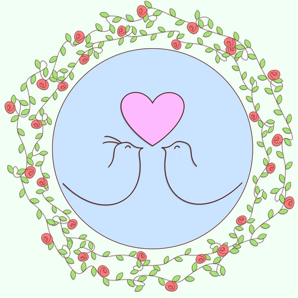 Amore uccelli disegno floreale — Vettoriale Stock