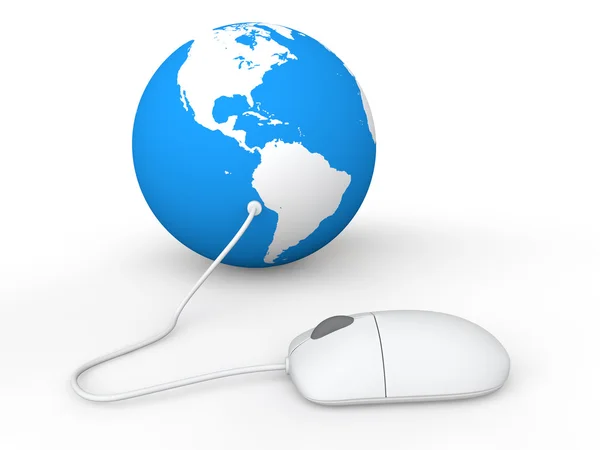 Computer mouse and earth globe with north and south America in view — Stock Photo, Image