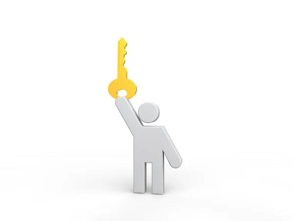 3d homem segurando uma chave de ouro — Fotografia de Stock