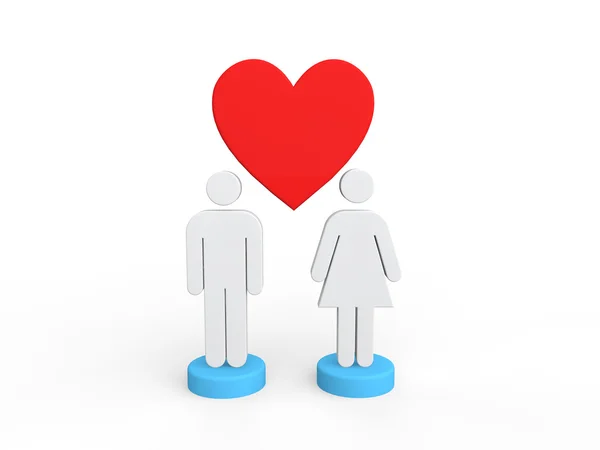 3d man and woman with heart — Stock Photo, Image