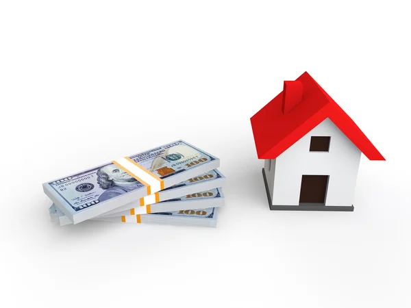 3d renderização de dinheiro e casa — Fotografia de Stock