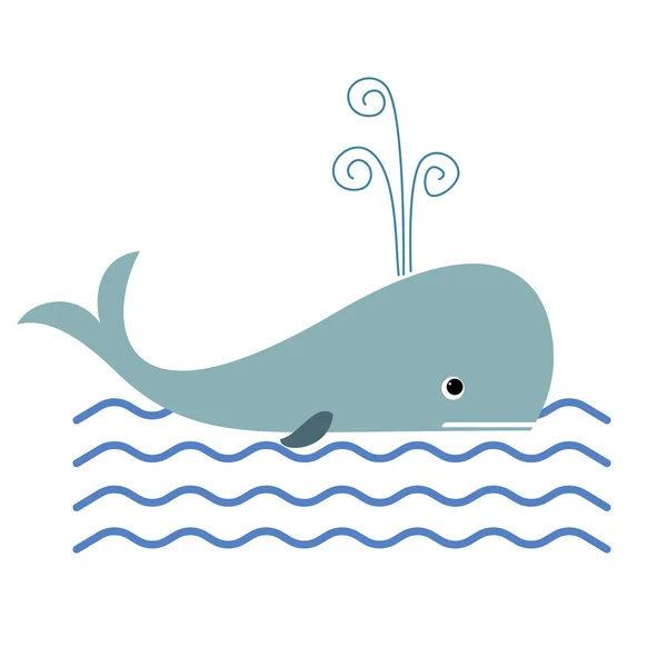 Walvis en de oceaan golven illustratie — Stockvector