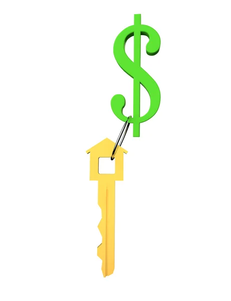 Символ 3D доллара и золотой ключ — стоковое фото