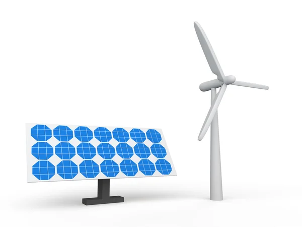 3D-Windturbine und Solarmodul — Stockfoto