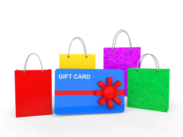 3d shopping bags and gift card — Stock Photo, Image