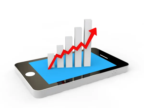 3d cellphone and progress graph — Stok fotoğraf