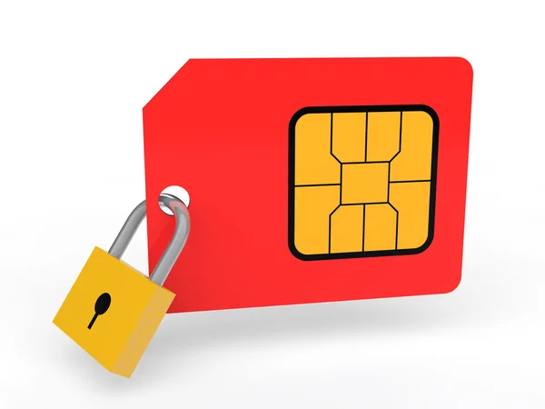3d SIM card with padlock — Zdjęcie stockowe